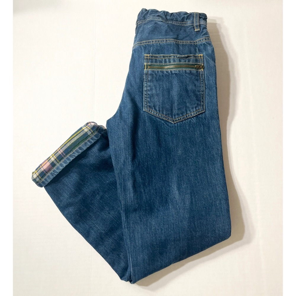 Mini Boden Jeans‎ Girls 12Y Blue Fleece Lined Plaid Flannel Adjustable Waist